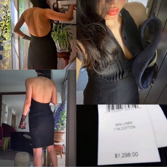 Ralph Lauren Runway Black Linen Button Up Backless Halter Mini Dress Tuxedo 2007 - Picture 4 of 15